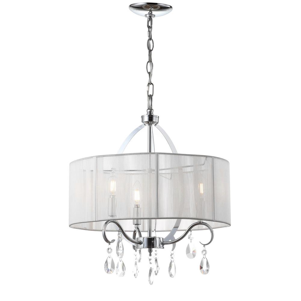 Safavieh New Vienna 3 Light Chrome Drum Chandelier With White Safavieh New Vienna 3 Light Chrome Drum