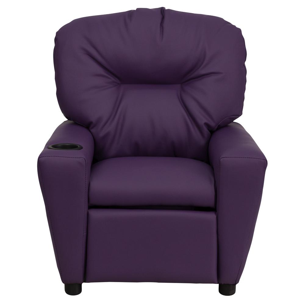 Flash Furniture Contemporary Purple Vinyl Kids Recliner with Cup Holder