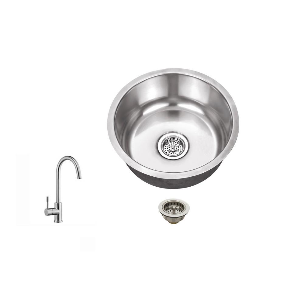 Ipt Sink Company Undermount 17 In 18 Gauge Stainless Steel Bar Sink In Brushed Stainless With Gooseneck Kitchen Faucet