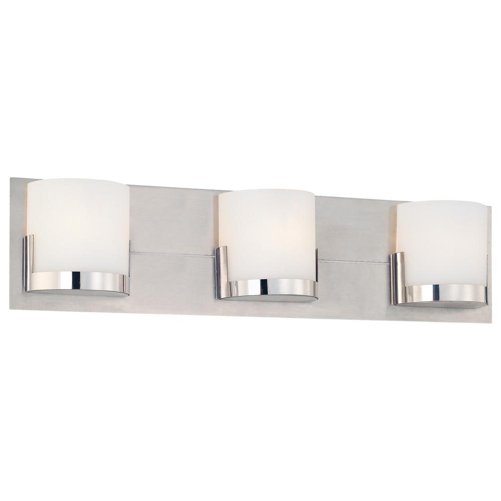 George Kovacs Convex 3 Light Chrome Glass Holders With Brushed George Kovacs Convex 3 Light Chrome Glass Holders With Brushed Aluminum Backplate Bath