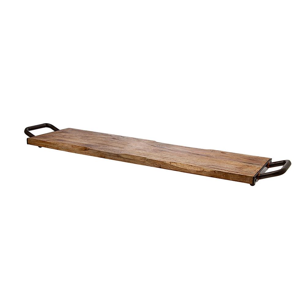 wooden tray with metal handles