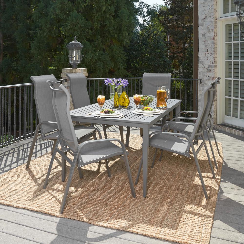 Home Styles Daytona Charcoal Gray 7-Piece Aluminum Round Outdoor Dining Set-5702-311 - The Home 