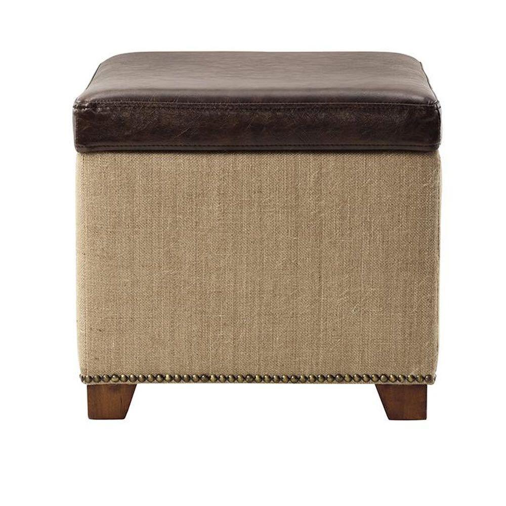 Home Decorators Collection Ethan Brown Storage Ottoman, brown leather with burlap was $148.75 now $74.38 (50.0% off)