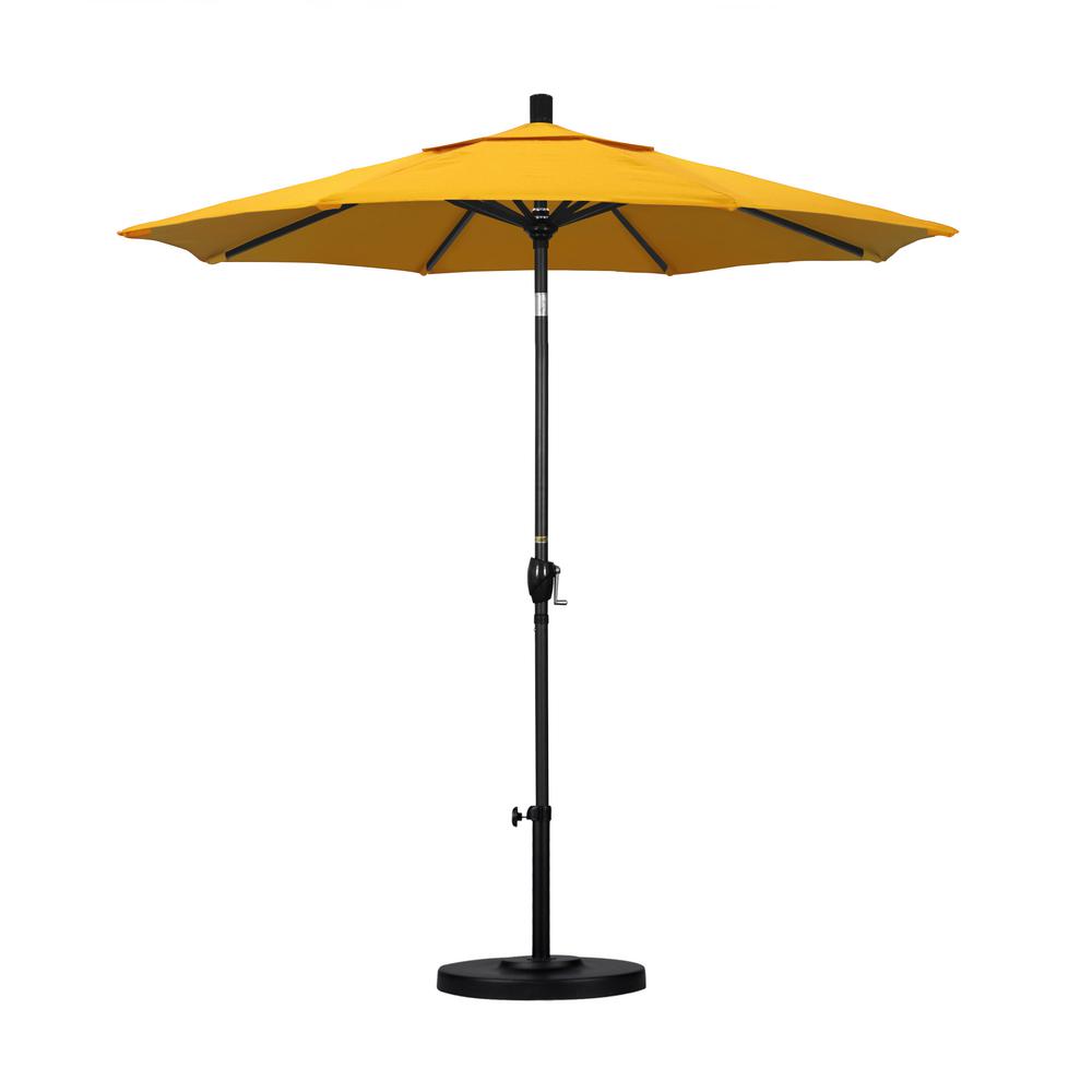 California Umbrella 7 5 Ft Black Aluminum Pole Market Aluminum Ribs Push Tilt Crank Lift Patio Umbrella In Sunflower Yellow Sunbrella Gspt758302 5457 The Home Depot