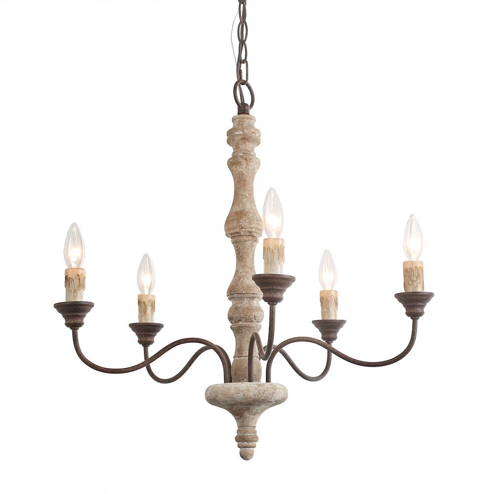 LNC 5-Light Bronze Wood French Country Chandelier-A03471 ...