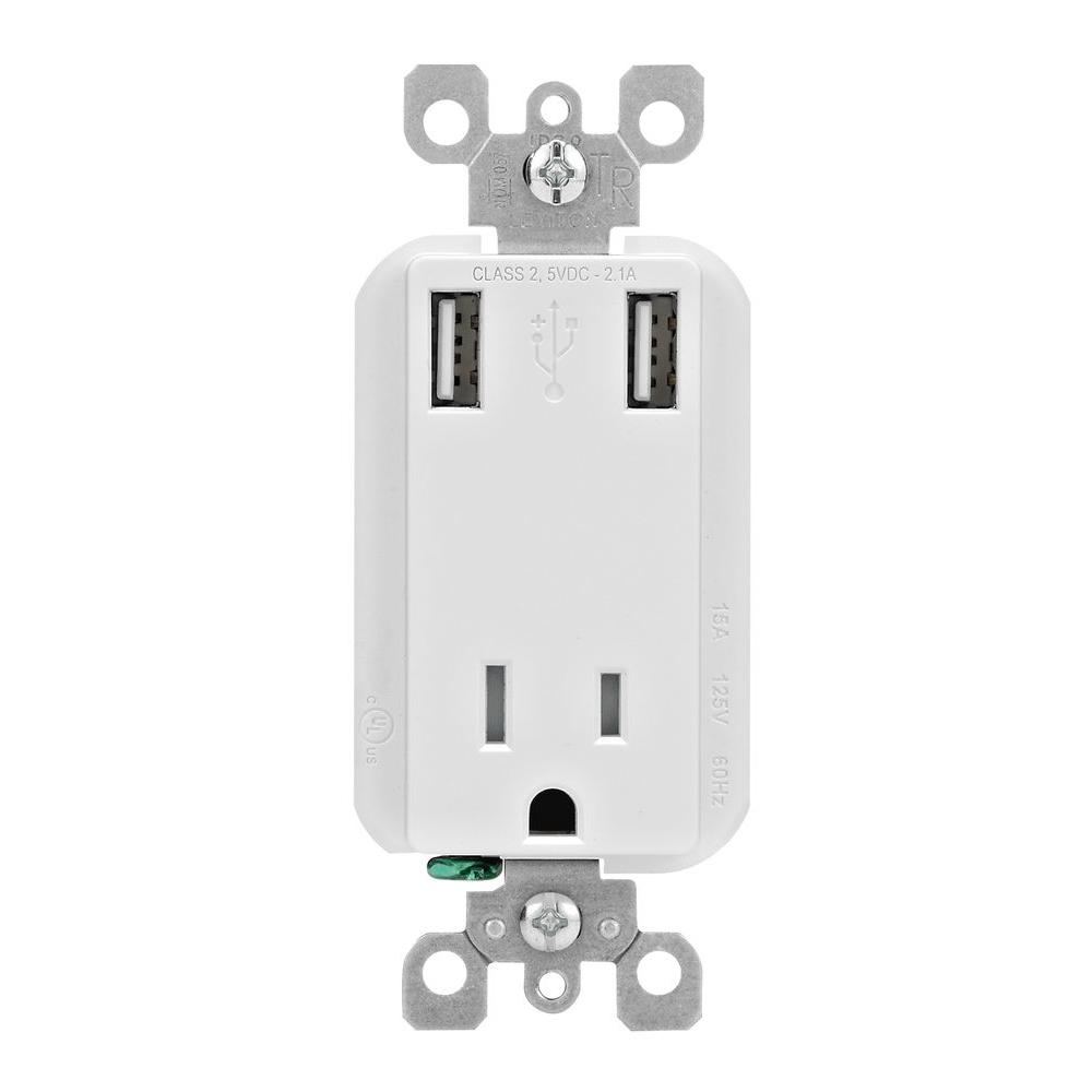 Leviton 15 Amp Decora Tamper Resistant Combination Outlet and USB Charger, White-R02-T5631-00W ...