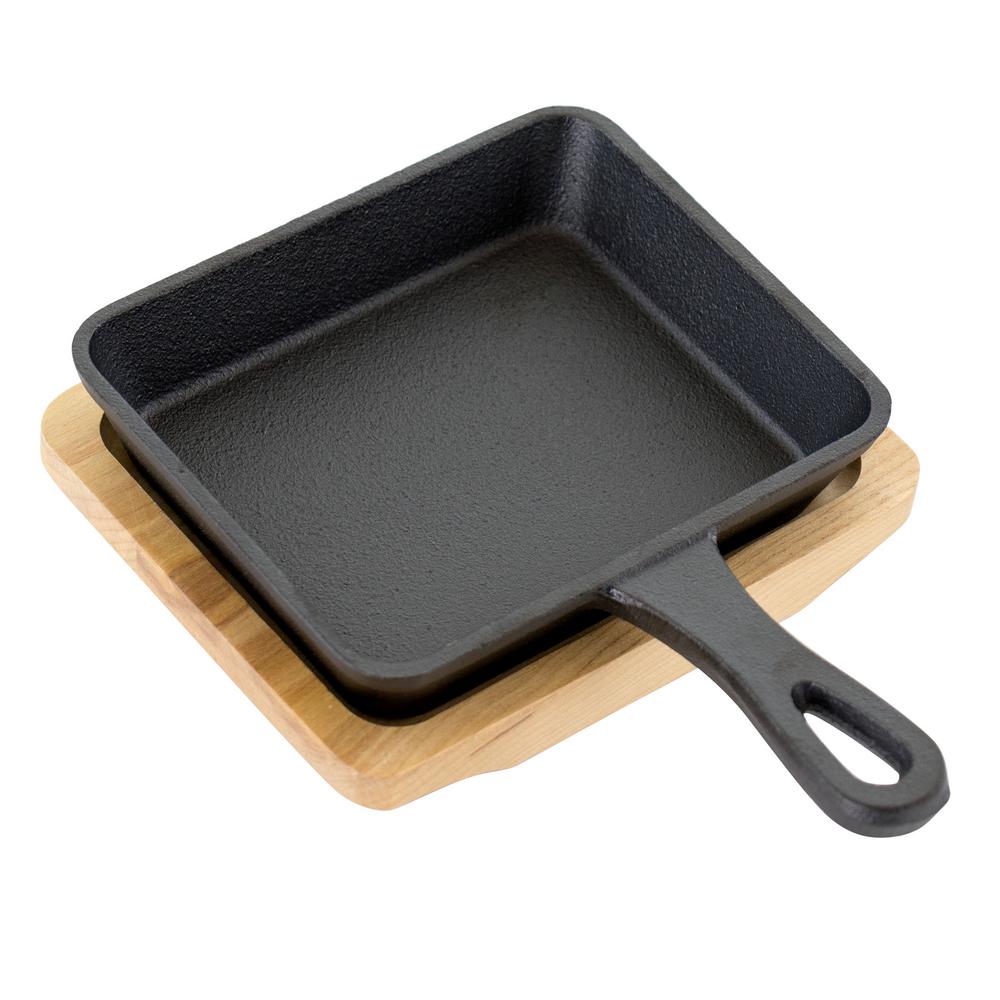 Gibson 2-Piece 6 in. Mini Square Cast Iron Frying Pan with Wooden Base