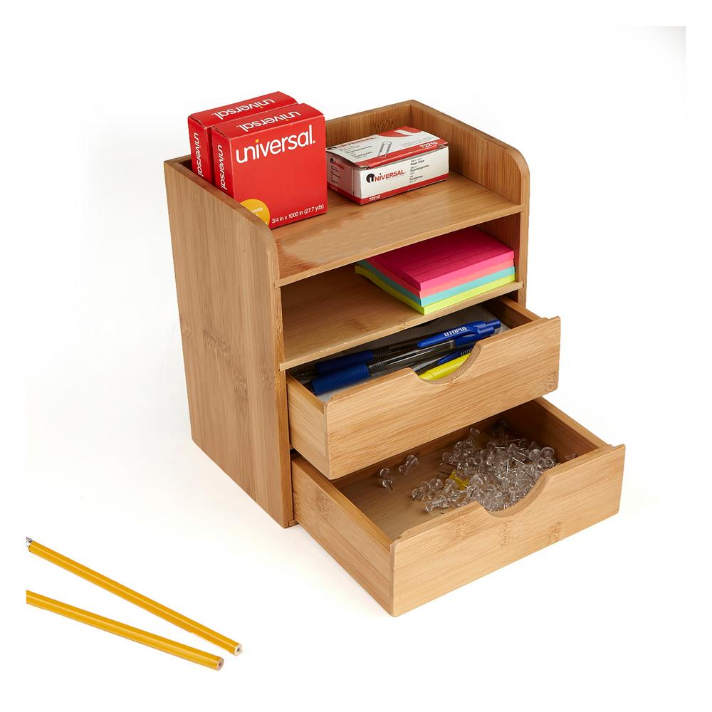 Mind Reader Bamboo Eco Friendly 4 Tier Desk Organizer With 2