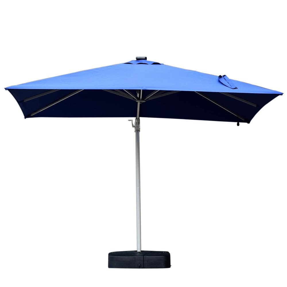 Atlantic Lewis 10 Ft Cantilever Patio Umbrella With Led Lights And Base In Blue Pli Sol Ledunbr10 Blue The Home Depot