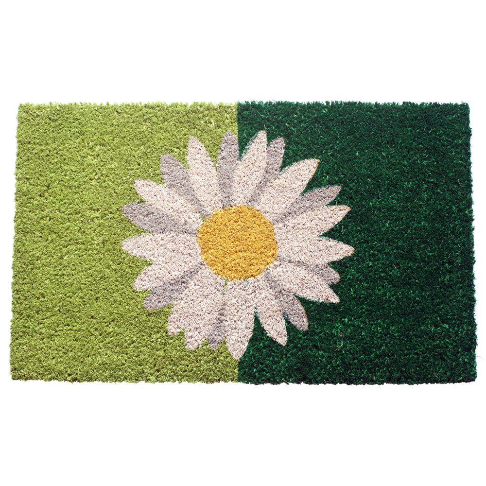 Entryways One Daisy On Green 17 in. x 28 in. Non Slip Coir Door Mat