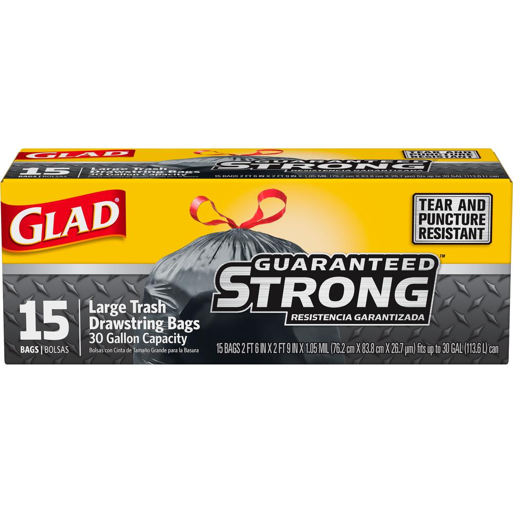 Glad 30 Gal Large Drawstring Kitchen Trash Bags 15 Count