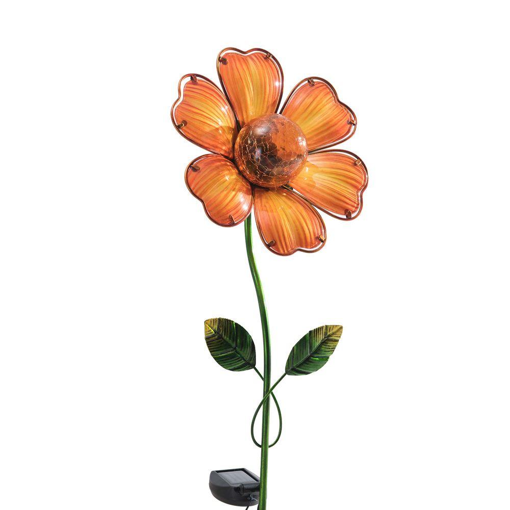 Sunjoy Orange Flower LED Solar Garden Stake110309025 The Home Depot