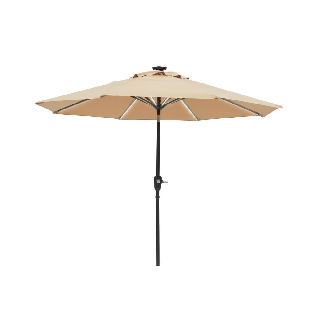 Sun Ray 9 Ft Round Next Gen Solar Lighted Market Patio Umbrella In Taupe 841029 The Home Depot