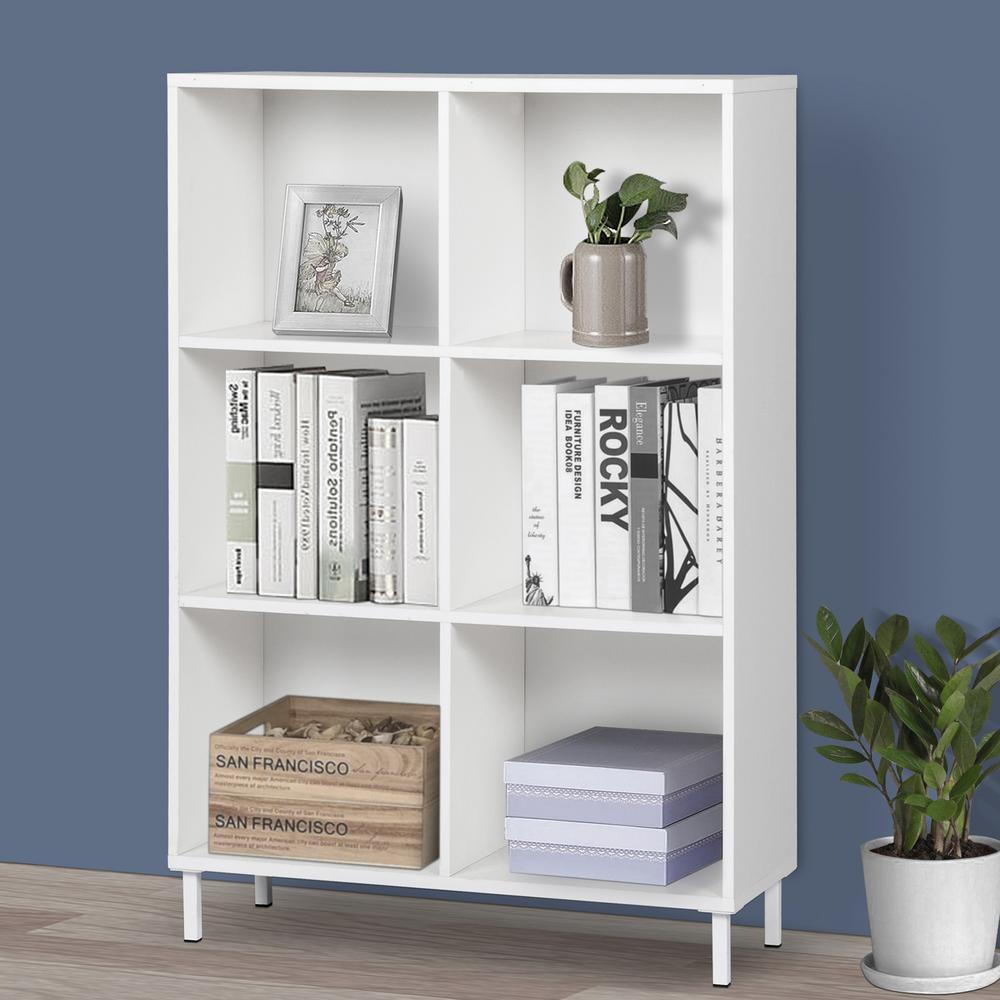 47 In White Wood 6 Shelf Accent Bookcase With Cubes Ak3491bkww