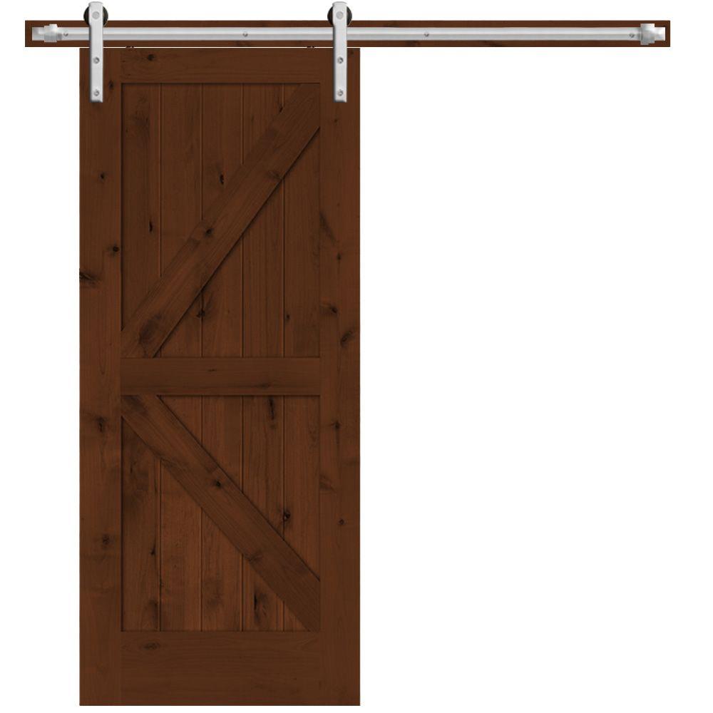 Steves Sons 36 In X 84 In Rustic 2 Panel Stained Knotty Alder Interior Sliding Barn Door Slab With Hardware