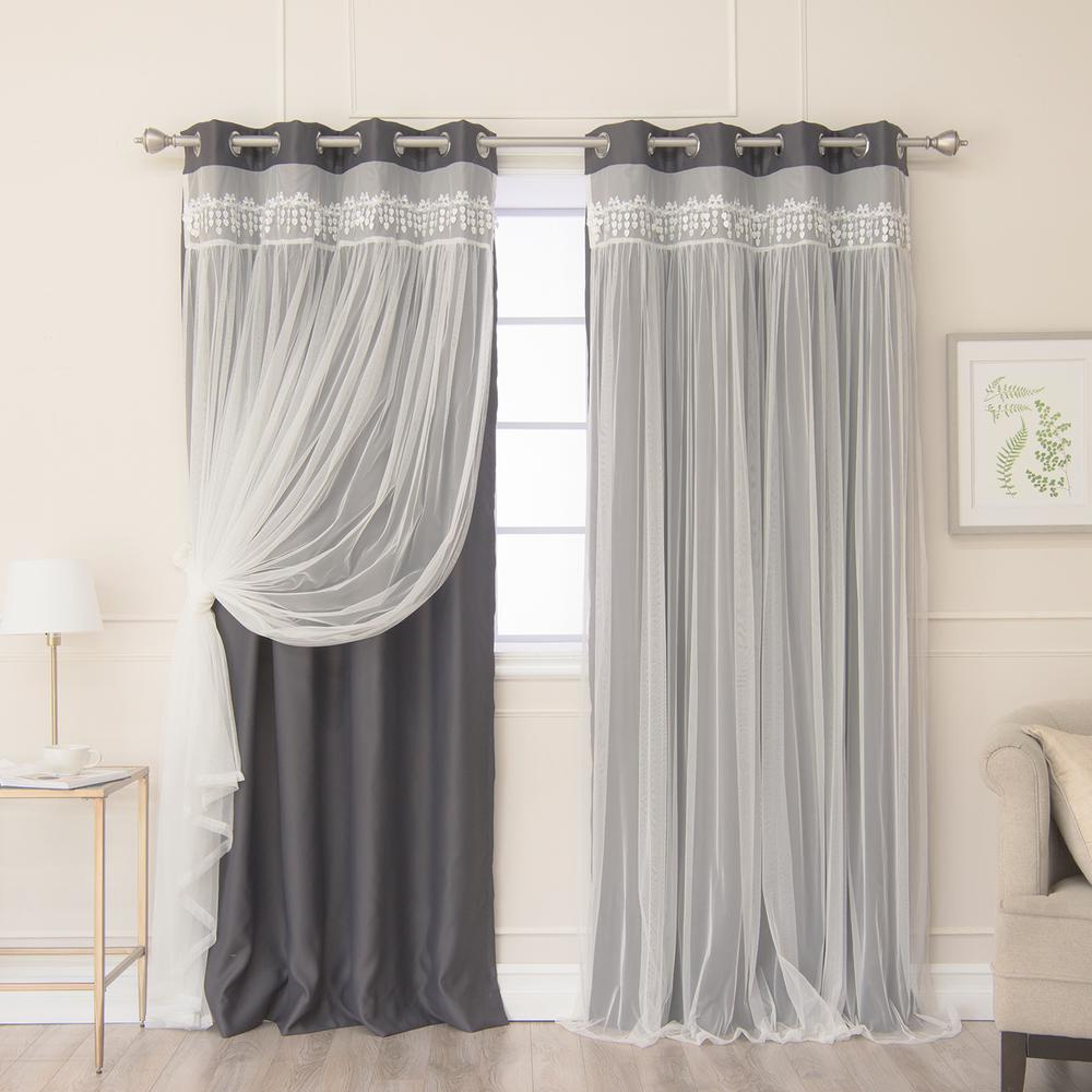 Best Home Fashion Grey 84 In L Elis Lace Overlay Blackout Curtain   Dark Grey Fringed Border Best Home Fashion Room Darkening Curtains Grom Bo Elis 84 Dark Grey 64 1000 