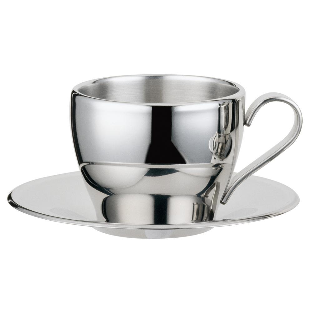 Visol Cuccino 8 Oz Stainless Steel Double Walled Cup With Stainless Steel Double Walled Cup With Saucer
