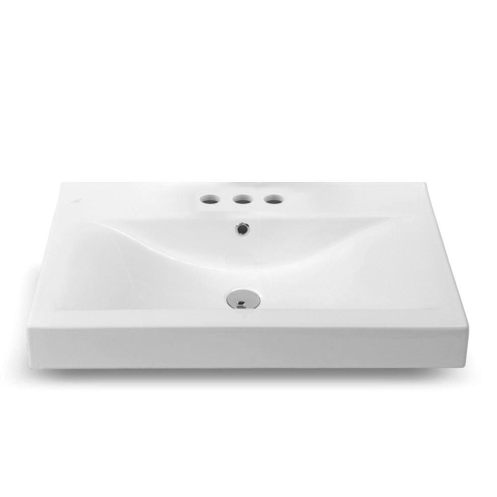 Nameeks Mona Wall Mounted Vessel Bathroom Sink in White with 3 Faucet