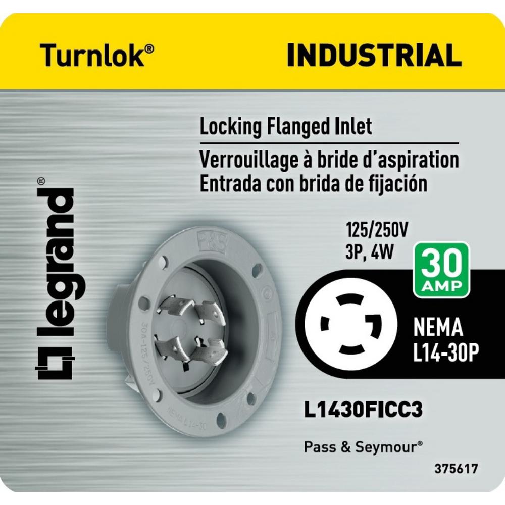 30 Ampere250 Volt Nema L630r Flanged Panel Mount Power Outlet 2p