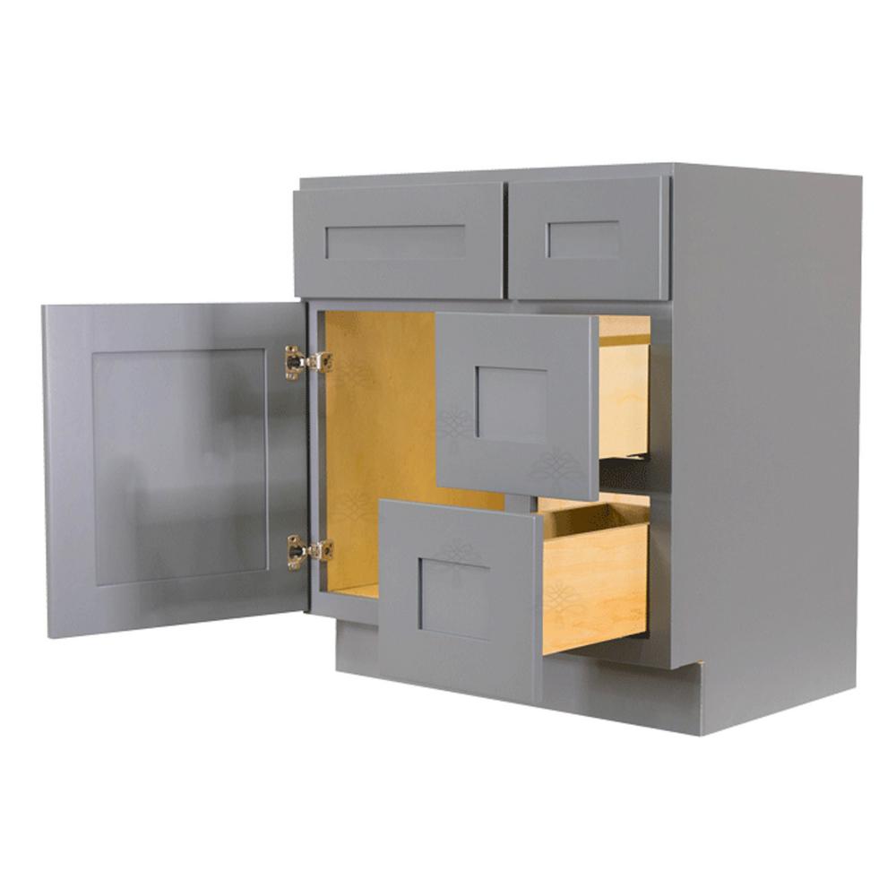 Lifeart Cabinetry Lancaster Assembled 30 In X 21 In X 32 5 In Vanity Sink Base Cabinet With 1 Door 2 Right Drawers In Dark Gray Alg Vsd30r The Home Depot