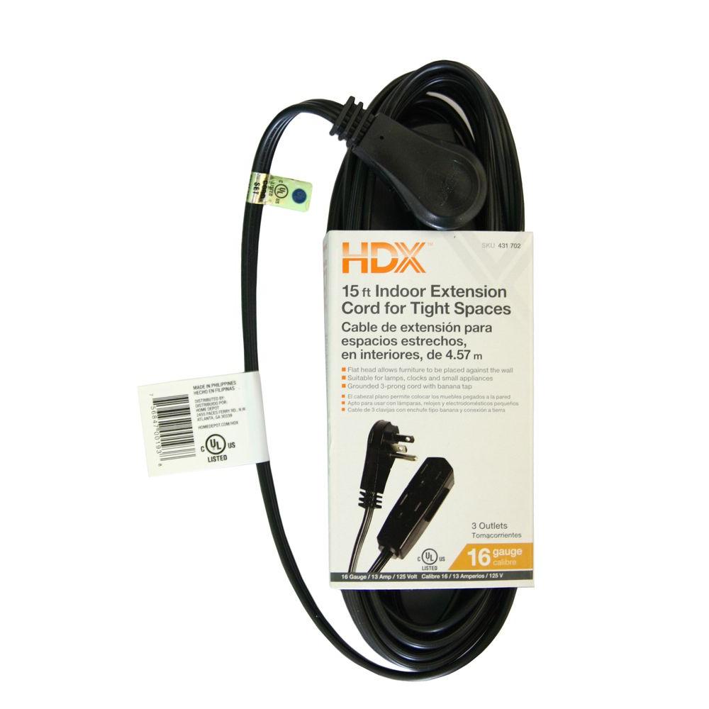 HDX 15 ft. 16/3 Indoor Extension CordHD431702 The Home Depot