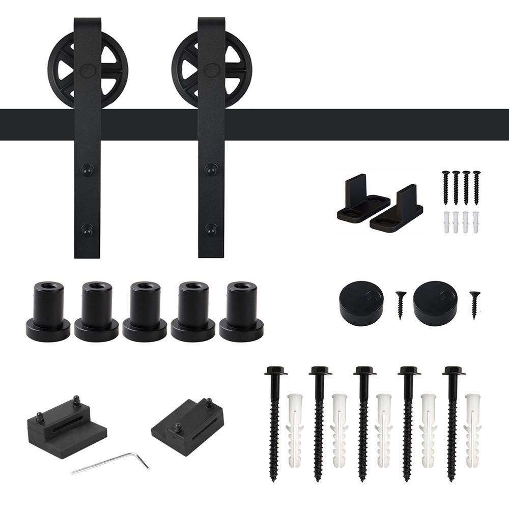 Winsoon 6 Ft 72 In Frosted Black Sliding Barn Door Track And