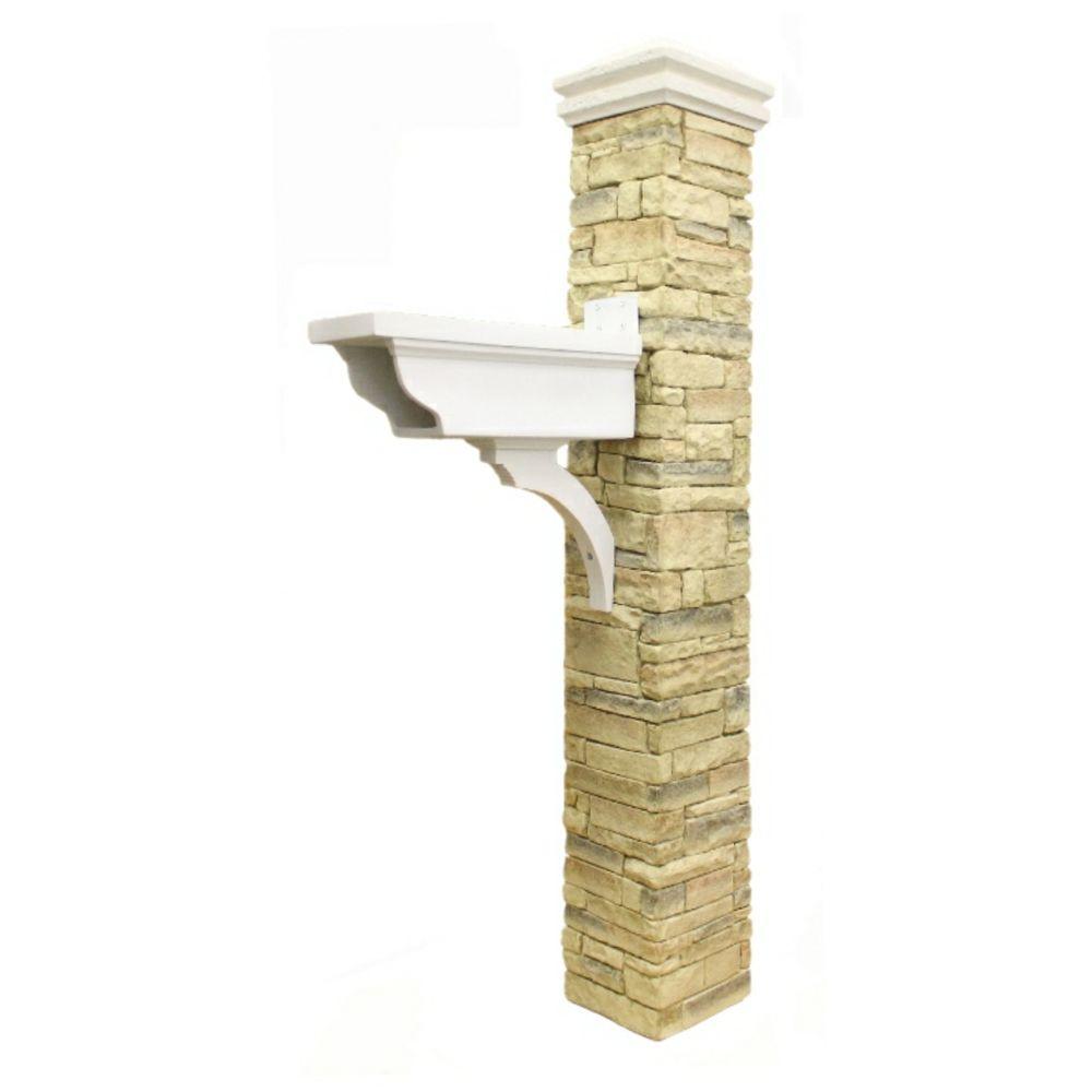 Eye Level Beige Stacked Stone Newspaper Holder and Curved Cap Mailbox
