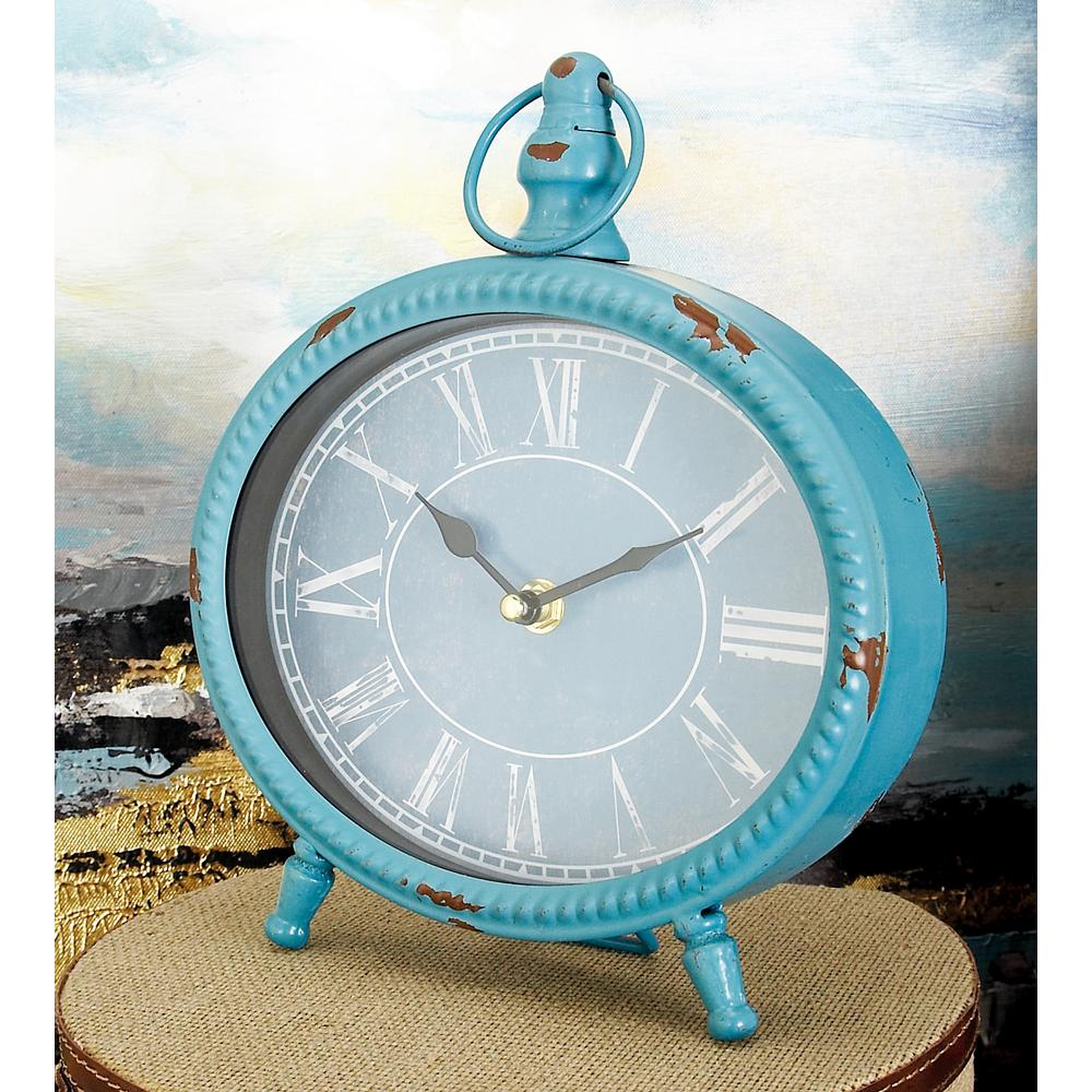 Litton Lane 7 in. x 7 in. Burgundy Red and Mint Green Round Table