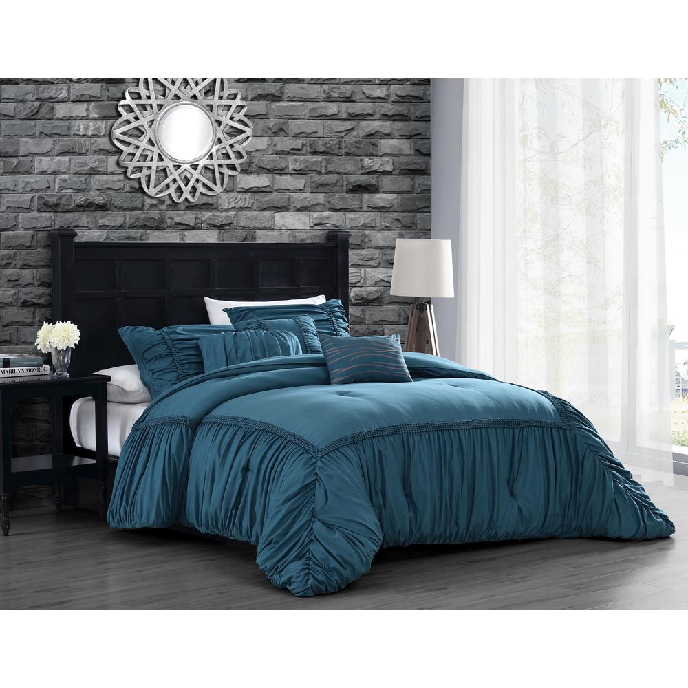 Zurich Elastic Hotel Queen Teal Comforter Set With Throw Pillows