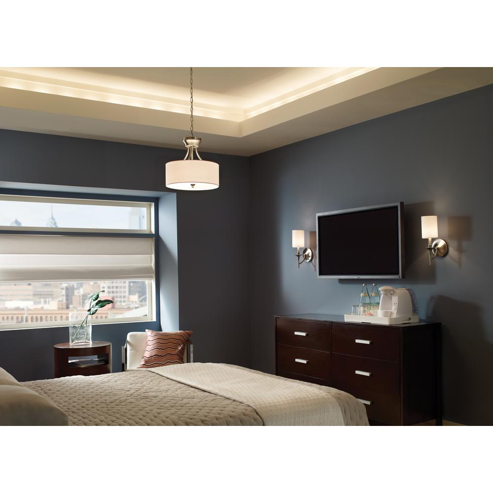 Brushed Nickel Finish Sea Gull Lighting 75952EN3-962 Stirling Two-Light Flush Mount Ceiling Light with Glass Diffuser and White Linen Fabric Shade