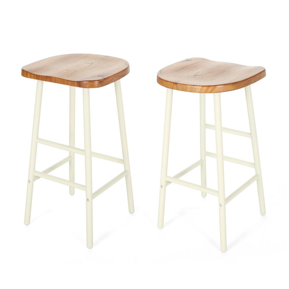 Noble House Merlyne 29 75 In Natural Stained Wooden Bar Stools With Natural Stained Wooden Bar Stools With White Metal Legs