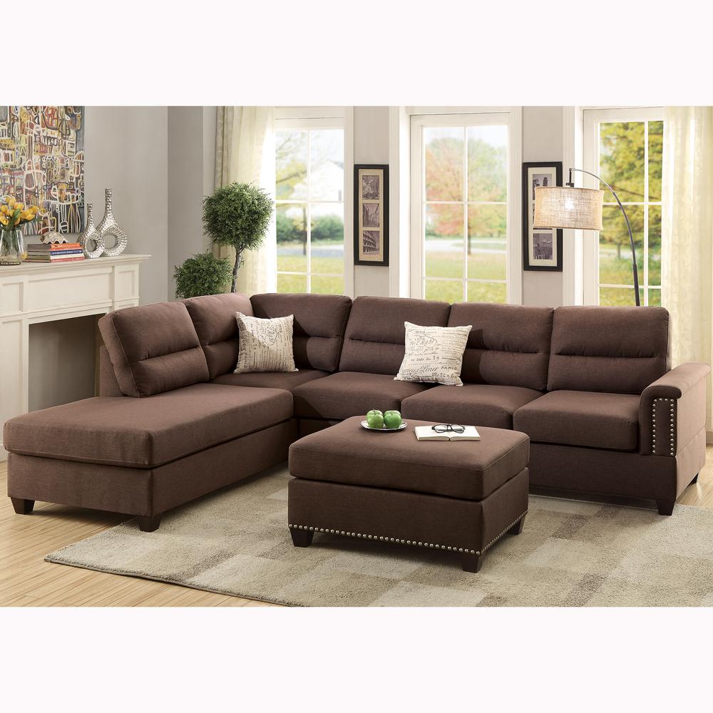 Worldwide Naples 3Piece Sectional Sofa in Chocolate with OttomanVENEF7613 The Home