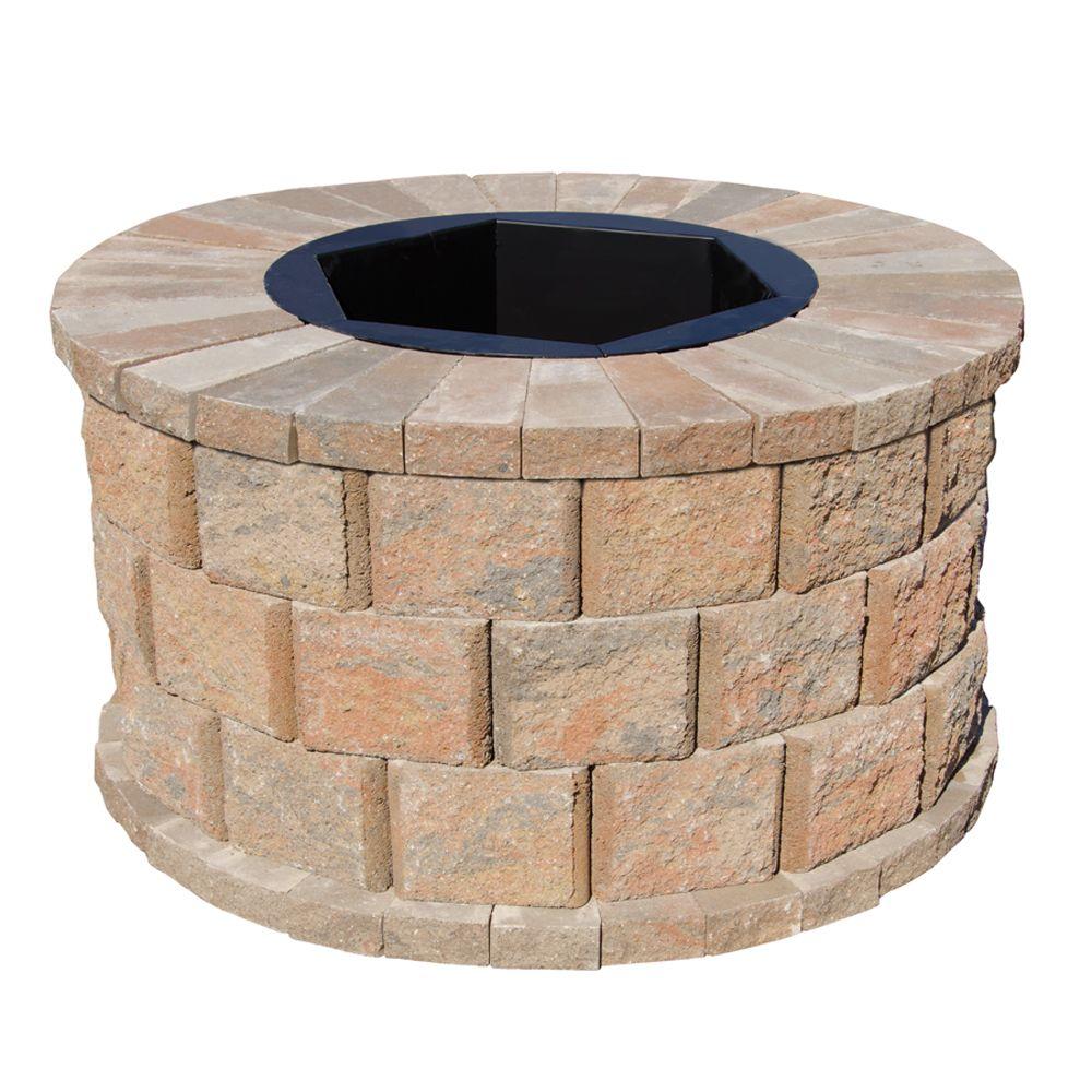 Pavestone 40 in. W x 14 in. H Rockwall Round Fire Pit Kit ...