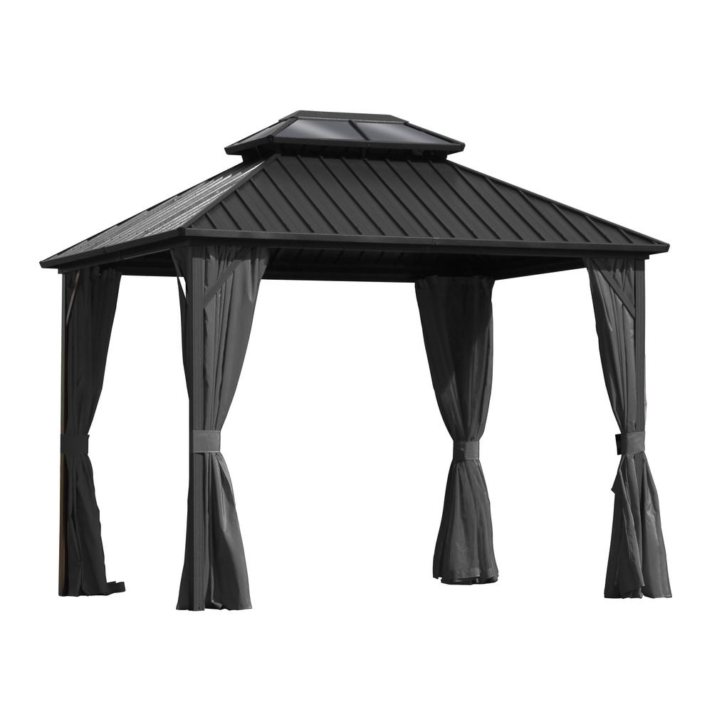 VEIKOUS 12 ft. W x 10 ft. D Double Roof Hardtop Aluminum Gazebo with ...