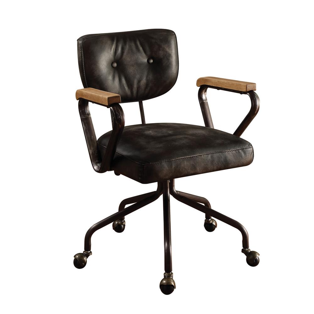 ACME Furniture Hallie Vintage Black Top Grain Leather Office Chair