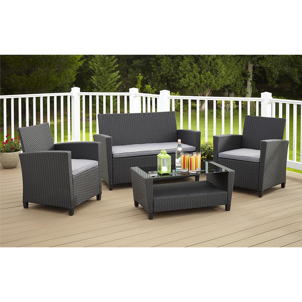 Cosco Malmo 4 Piece Black Resin Wicker Patio Conversation Set With Cosco Malmo 4 Piece Black Resin Wicker