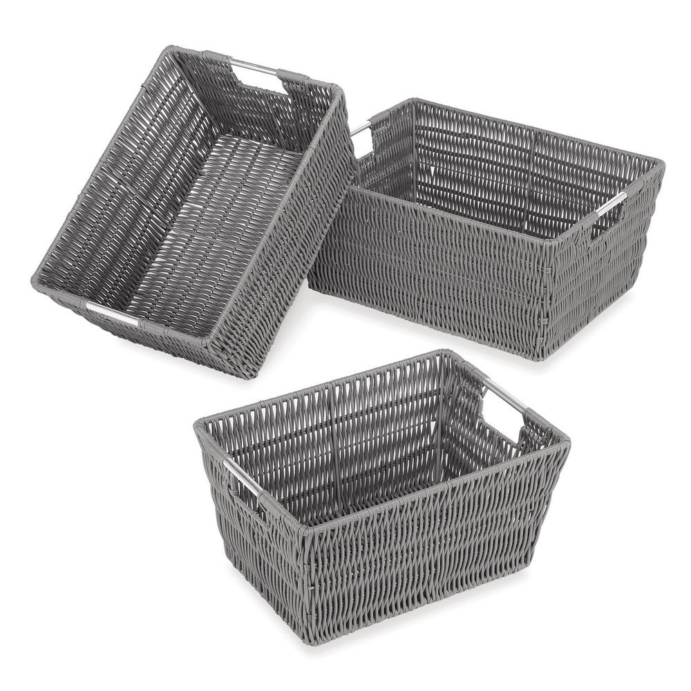 Whitmor Rattique Storage 11 4 In W X 6 5 H Grey Resin Baskets 3 Pack