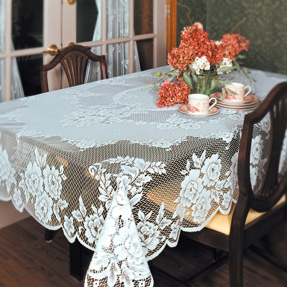 Heritage Lace Victorian Rose Rectangle White Polyester Tablecloth-VR ...