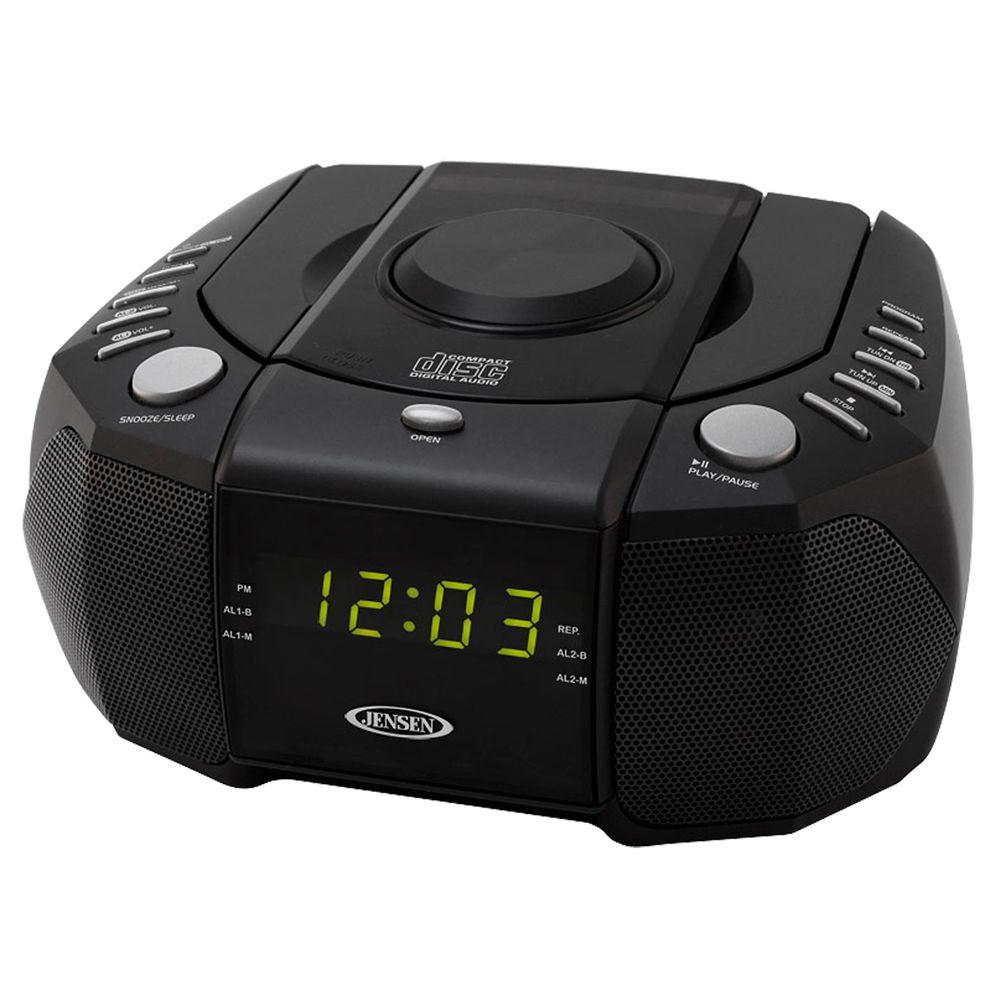 Jensen Am Fm Stereo Dual Alarm Clock Radio With Top Loading Cd Player Digital Tuner And Aux Input Jcr 310 The Home Depot