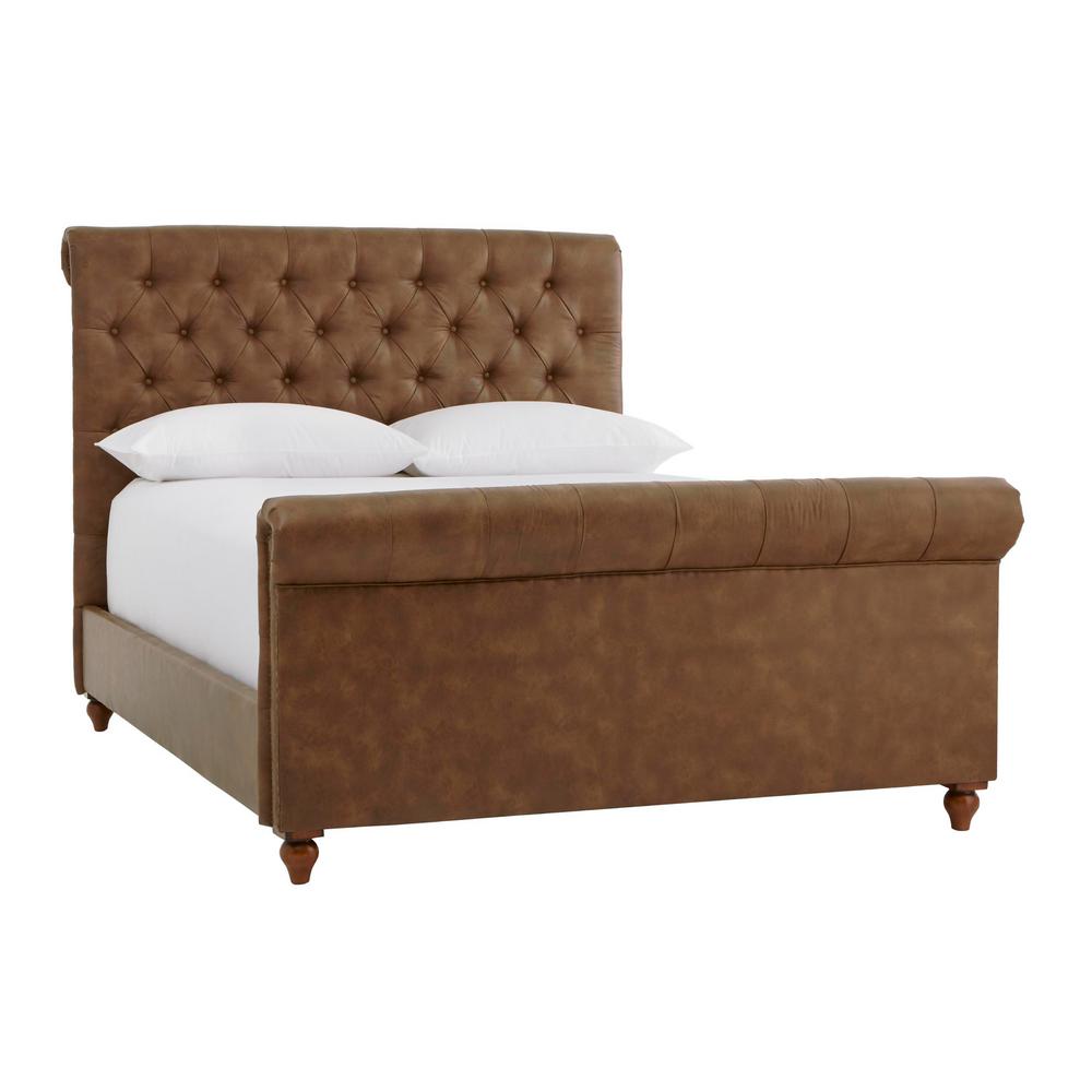 Home Decorators Collection Fenmore Tobacco Tufted Upholstered Bonded Leather King Sleigh Bed (81.5 in W. X 56.3 in H.), Black was $1148.85 now $689.31 (40.0% off)