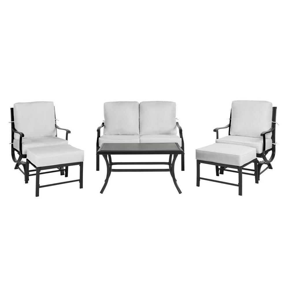 Redwood Valley 6 Piece Black Steel Outdoor Patio Deep Seating Set With Bare Cushions