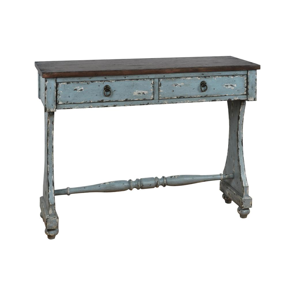 Homefare Distressed River Blue 2 Drawer Entryway Console Table Ds