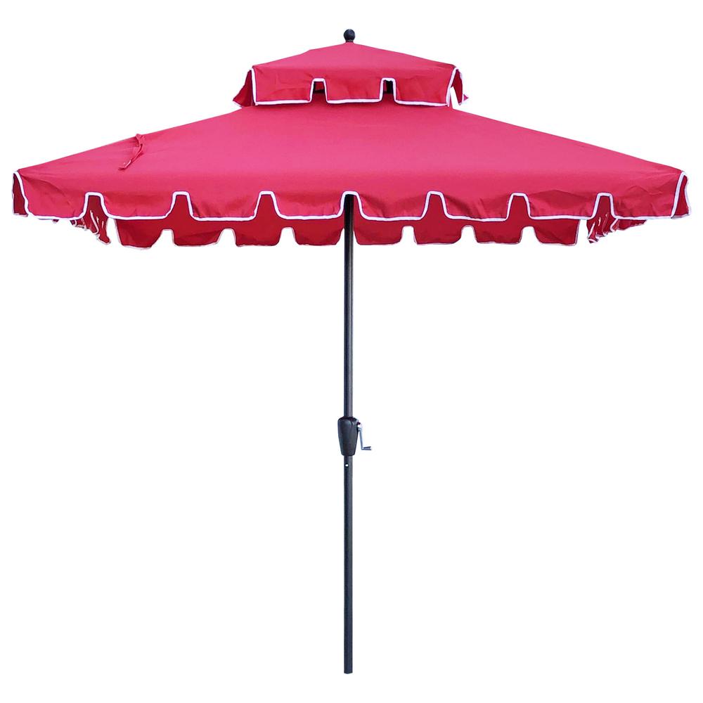 Maypex 7 Ft Steel Market Square Scallop With Crank Patio Umbrella In Red 300261 R The Home Depot