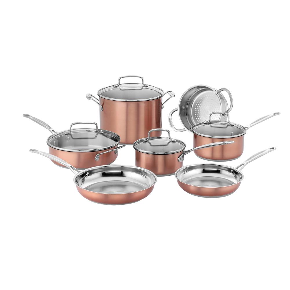Cuisinart Chef S Classic 11 Piece Stainless Steel Cookware Set In Blush And Stainless Steel Css 11bu The Home Depot