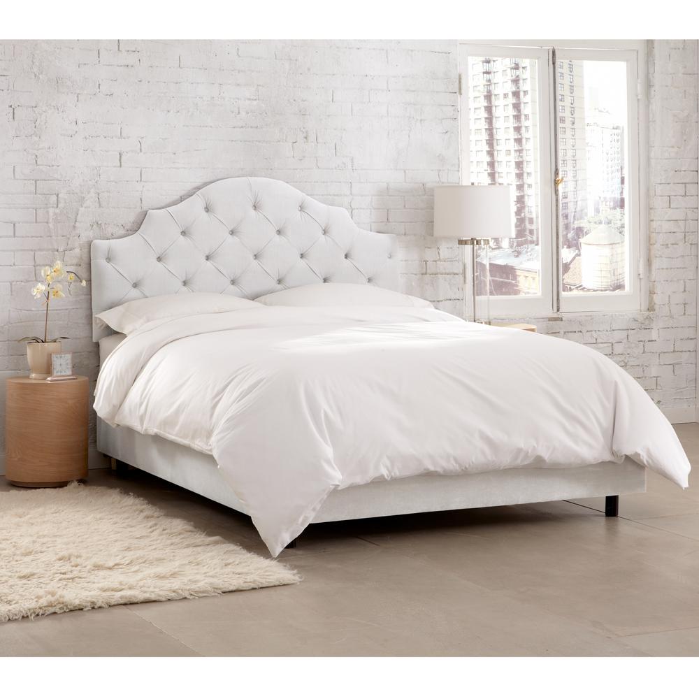 Velvet White Queen Tufted Notched Bed-632BEDVLVWHT - The ...