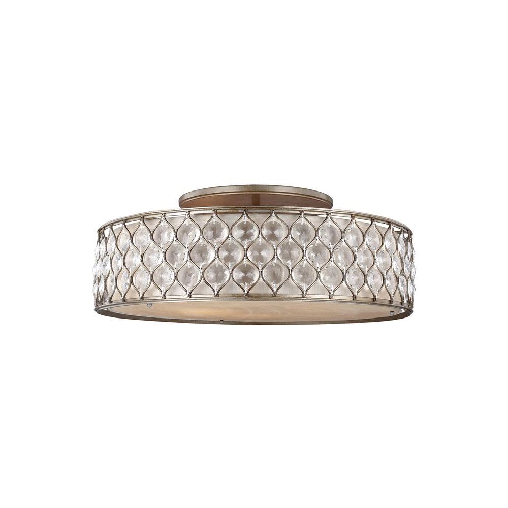Fabric Flush Mount Lights Lighting The Home Depot W 6 Light Burnished Silver Ceiling Fixture