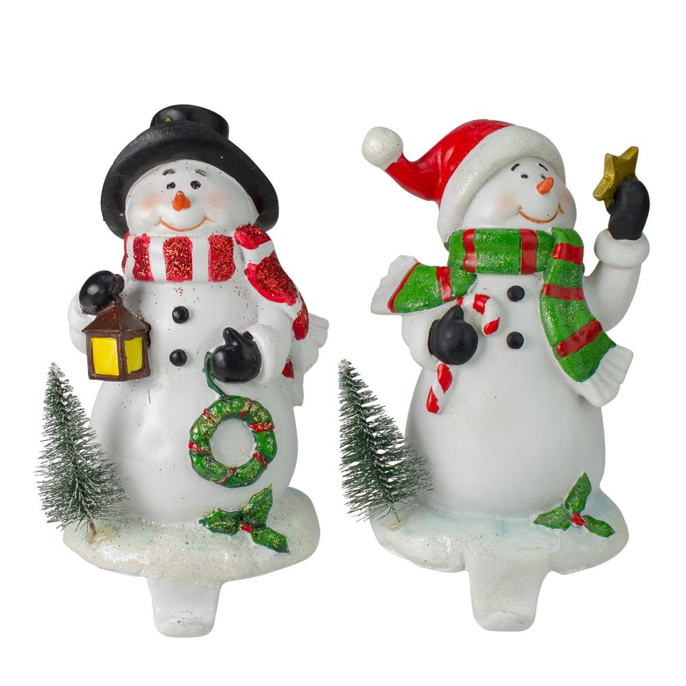 Northlight Glittered Snowman Christmas Stocking Holders - 5.75" - Set of 2