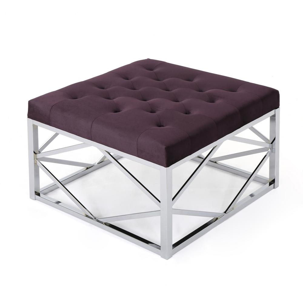 NOBLE HOUSE HOME FURNISH Talia 33.00 in. x 33.00 in. Blackberry and Silver Tufted Ottoman, Blackberry/Silver was $368.91 now $229.26 (38.0% off)