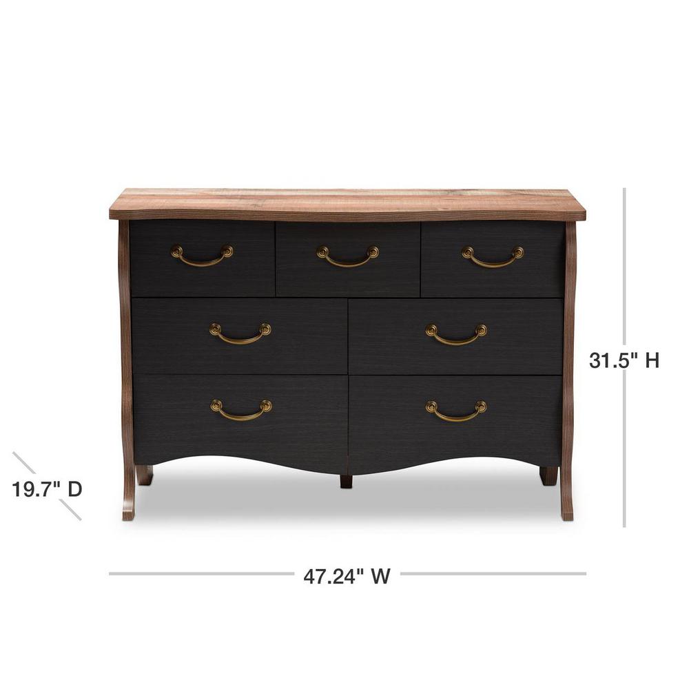 Baxton Studio Romilly 7 Drawer Black And Oak Brown Dresser 146 Baxton Studio Romilly 7 Drawer Black