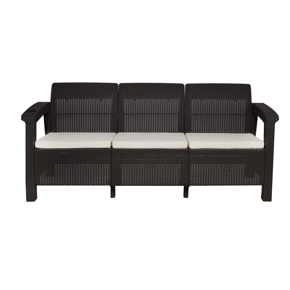Mq Ferrara Espresso 1 Piece Plastic Outdoor Patio Sofa With A Light Beige Cushion And Cup Holder Mq Ferrara Espresso 1 Piece Plastic Outdoor Patio Sofa With A Light Beige Cushion And Cup Holder